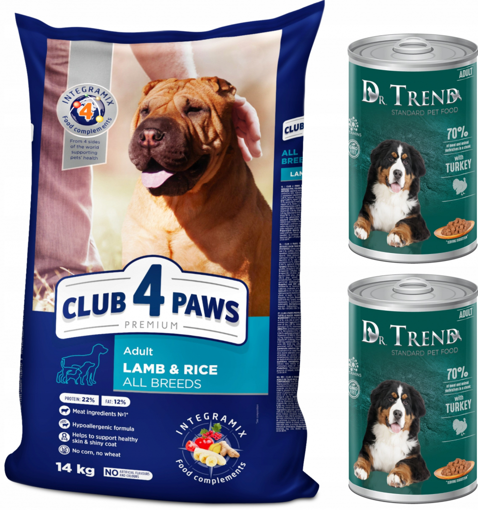 CLUB 4 PAWS Premium \\ Lamb and rice\\ for Adult dogs of small breeds 14 kg