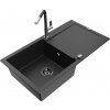 MEXEN/S MEXEN/S - Leo granitový drez 1 s odkvapkávačom vrátane batérie Flora, čierna/strieborná metalík 6501-73-670401-07-B