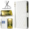 Peňaženkové kožené puzdro Diamond Lattice Zipper na Motorola Moto E20 / E30 / E40 - Biela