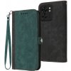 Peňaženkové kožené puzdro Double Fold na Motorola Edge 40 - Tmavo zelená