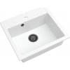 Sink Quality Ferrum, kuchynský granitový drez 565x510x205 mm + čierny sifón, biela, SKQ-FER.W.1K60.XB