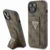 Guess iPhone 15 Grip Stand 4G Triangle Strass hnedé
