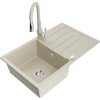 Mexen Bruno, 1-komorový granitový drez 795x495x200 mm a drezová batéria Savita, béžová, 6513-69-672601-69