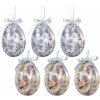 Clayre & Eef 6ks dekorácie biele a béžové závesné vajíčko s kvetmi Spring Egg - Ø 7*10 cm
