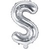 PartyDeco Fóliový balón Mini - Písmeno S 35cm strieborný