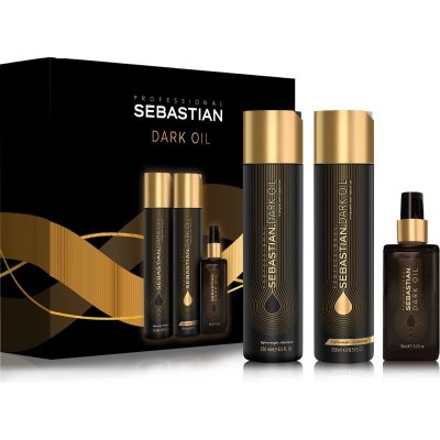 Sebastian Professional Dark Oil hydratačný šampón na lesk a hebkosť vlasov 250 ml + hydratačný kondicionér na lesk a hebkosť vlasov 250 ml + regeneračný olej na vlasy 95 ml kozmetická sada