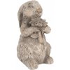 Clayre & Eef Šedá antik cementová dekorácia králik s kvetinou - 10*9*15 cm - Clayre & Eef