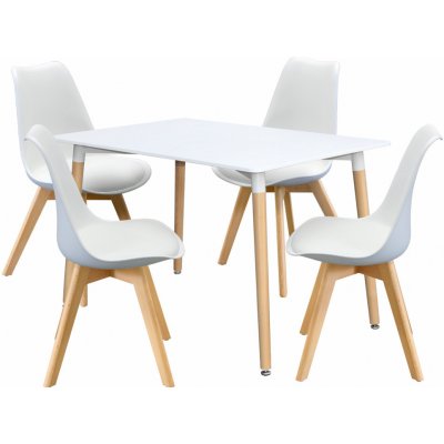 Ideanabytek Jedálenský stôl 120 x 80 QUATRO biely + 4 stoličky QUATRO biele