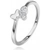 Šperky eshop - Diamantový prsteň z bieleho 14K zlata - dva číre brilianty, lesklý motýlik BT181.98 - Veľkosť: 51 mm
