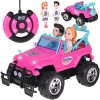 JOKO RC Auto Jeep na diaľkové ovládanie pre dievčatá + 2 Bábiky dievča a chlapec + USB nabíjací kábel, ružové