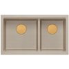 GraniteQ ČTVRÁK | LOGAN 120 | žulový kuchyňský dřez PEARL BEIGE + MĚDĚNÝ PVD | rozměry: 76 x 45 x 23,5 cm | 2komorová vložka | výška dna skříňky od: 80 cm