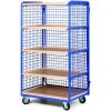 Policový vozík, 5 políc s hranou, 3 bočnice s drôtenou výplňou, nosnosť 200 kg
