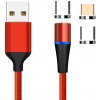 Magnetický USB kábel rýchlonabíjací 3v1, červený 2 m