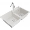 MEXEN/S MEXEN/S - Tomas granitový drez 2-bowl vrátane batérie Flora, biela 6516-20-670401-06