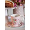 Porcelánový hrnček ABBY v bielo-ružovej farbe v retro štýle s uškom na ľahšie uchopenie a s kvietkovaným motívom 430 ml Isabelle Rose 41166