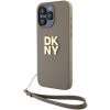 Obal DKNY PU Leather Stack Logo Wrist Strap Apple iPhone 14 Pro DKHCP14LPBSWSE Beige