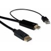 Kábel HDMI na DisplayPort M/M 3m, jednosmerný, 4K@60Hz, 21.6Gbit/s, USB napájanie, čierny, Aktívny