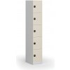 Šatníková skrinka S1 s úložnými boxmi, 5 boxov, 1850 x 300 x 500 mm, demont, zámok s čítačkou RFID kariet, laminované dvere, breza