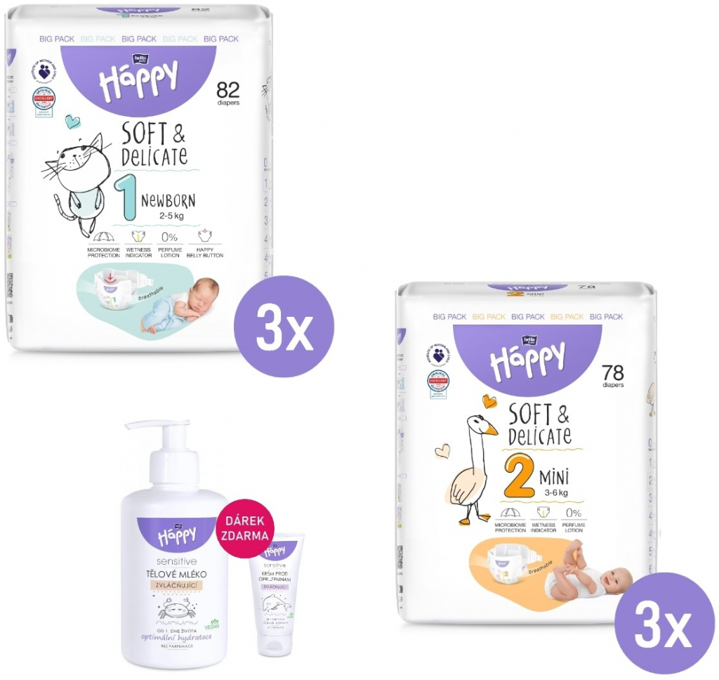 Bella Bella Happy 1 NEWBORN Big Pack 2-5 kg 3x 82 ks