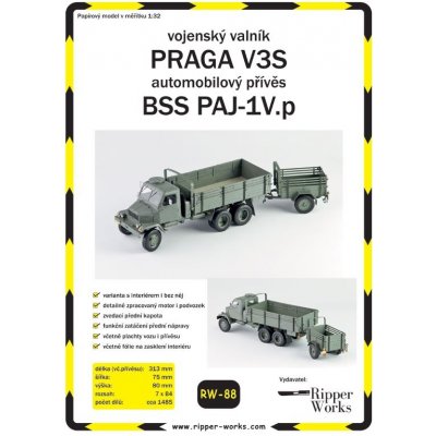 Papierový model Vojenský valník Praga V3S + Príves BSS PAJ-1V.p