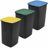 Belli E Forti Koše na triedený odpad TRIO, čierne, s farebnými vekami, plast, 3× 50 l