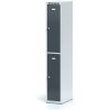 Alfa 3 Kovová šatníková skrinka s úložnými boxami, 2 boxy, 1800 x 300 x 500 mm, otočný zámok, tmavosivé dvere