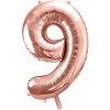 PartyDeco Fóliový balón číslo 9, 86cm rose zlatý