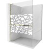 Mexen Kioto+ L, sprchová zástena Walk-In s poličkou a vešiakom 110 x 200 cm, 8mm číre sklo biely vzor, zlatý lesklý profil,800-110-123-50-85