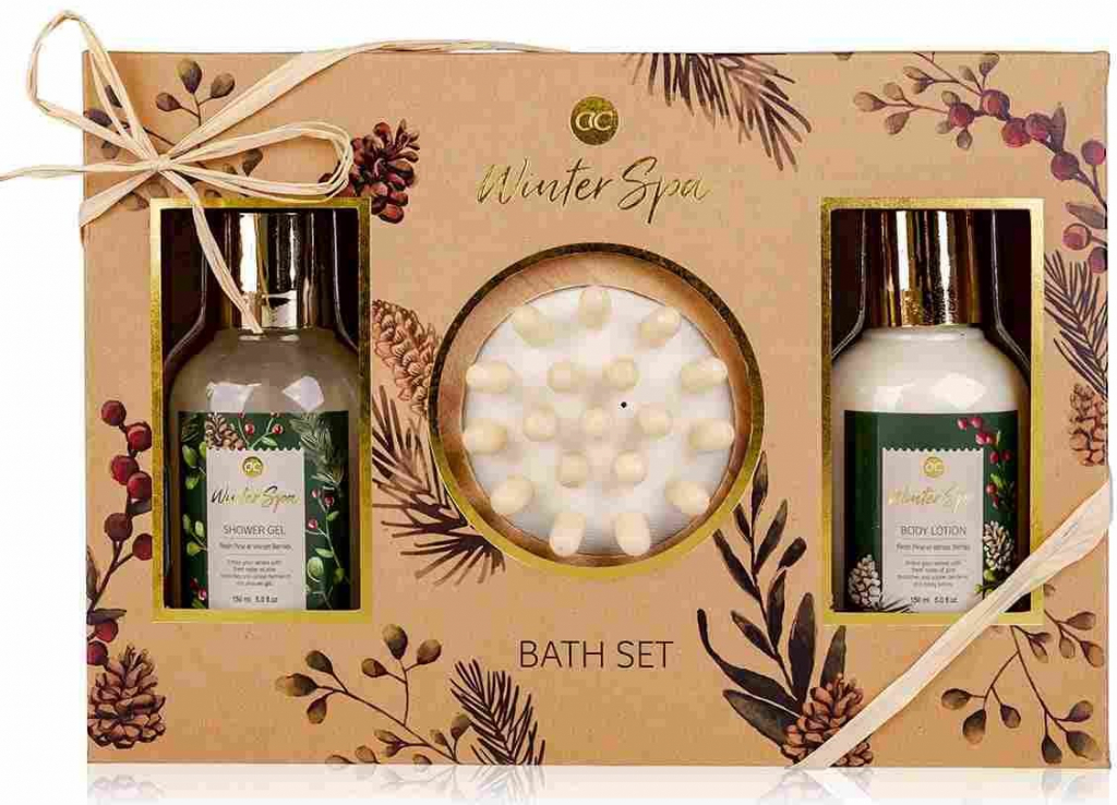 Accentra Winter Spa jemný sprchový gél 150 ml + telové mlieko 150 ml + masážna kefa darčeková sada