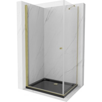 MEXEN/S - Pretória sprchovací kút 70x100, transparent, zlatá + sprchová vanička vrátane sifónu 852-070-100-50-00-4070G