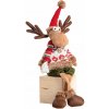 Homla Sediaci vianočný sob v červenom svetríku – textilná dekorácia s čiapkou 50 cm