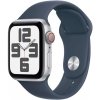 Apple Watch SE GPS + Cellular 44mm Silver Aluminium Case with Storm Blue Sport Band - S/M (MRHF3QC/A)