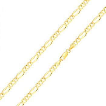 Šperky eshop Retiazka zo žltého zlata tri oválne očká, podlhovasté očko, rozšírené okraje S3GG186.29