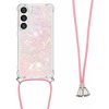 Kryt na Samsung Galaxy S25 Hviezdičky so šnúrkou na krk ružový
