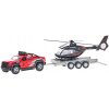 Kids Globe Traffic auto terénne 13cm kov na spätný chod s prívesom + helikoptéra 20cm