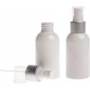 Plastová fľaša biela, biely rozprašovač, strieborná matná obruč, 100 ml