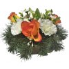 Aranžmán betonka s umelými Ružami & Karafiátmi & Sirôtkami & Doplnky 25cm x 15cm oranžová & žltá & biela