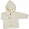 Detský kardigán z bouclé merino vlny s kapucňou krémový off white Smallstuff Veľkosť: 92/98