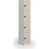 Šatníková skrinka S1 s úložnými boxmi, 4 boxy, 1850 x 300 x 500 mm, demont, kódový zámok, laminované dvere, dub prírodný