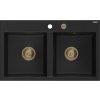 MEXEN/S MEXEN/S - Hektor granitový drez 2-bowl 800 x 480 mm, čierna, zlatý sifón 6521802000-77-G