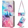 Peňaženkové kožené puzdro Crossbody Marble na Motorola Moto G13 / G23 / G53 5G - Ružová a Fialová