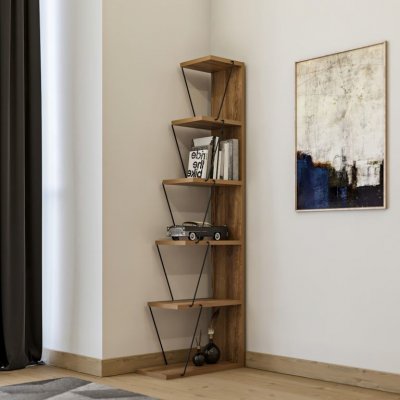 Kovová knižnica, 150x50x22 cm, borovica