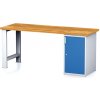 Alfa 3 Dielenský pracovný stôl MECHANIC I, pevná noha + dielenská skrinka na náradie, 2000 x 685 x 880 mm, modré dvere