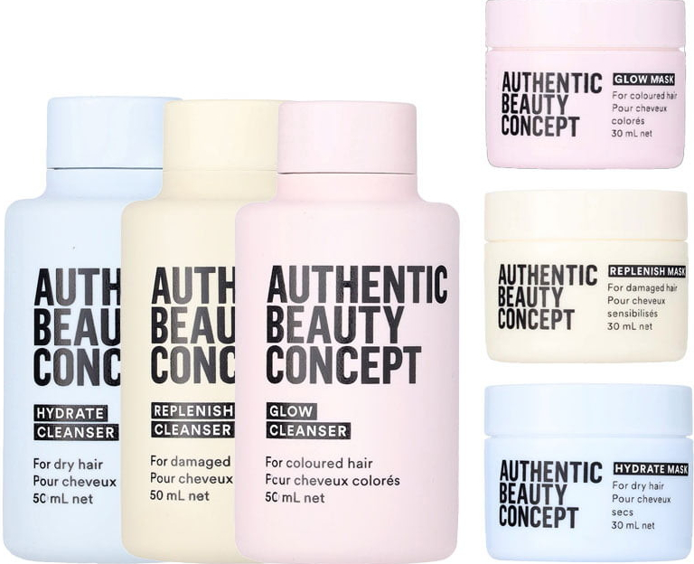 Authentic Beauty Concept Authentic 1x Replenish Mini Cleanser 50 ml + 1x Replenish Mini Conditioner 50 ml + 1x Hydrate Mini Cleanser 50 ml + 1x Hydrate Mini Conditioner 50 ml + 1x Glow