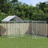 Ohrádka pre psa so strechou, strieborná, 4x4x2,5 m, galvanizovaná oceľ