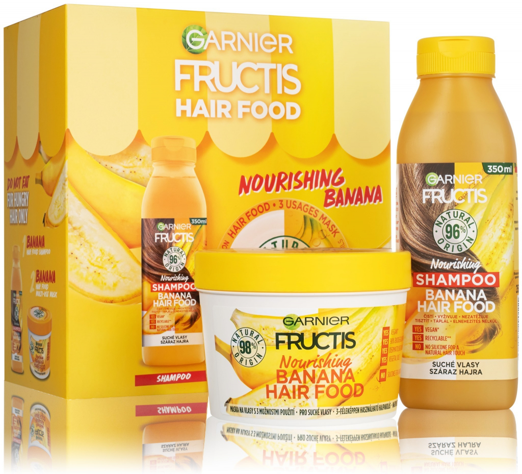 Garnier Fructis Hair Food Banana šampón pre suché a normálne vlasy 350 ml + Garnier Fructis Hair Food Banana maska na vlasy 390 ml darčeková sada