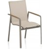 KETTLER DIAMOND stohovateľné, hliníkové kreslo s teakovými opierkami - taupe / béžová - znova - béžová - kopec - 44 cm - 90 cm - 120 kg - hliníkový rám, textília SUNBRELLA odolná voči poveternostným v