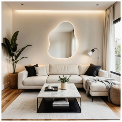 Alfaram Dekoratívne zrkadlo s organickým tvarom so svietením - STONE LED 110x142