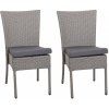 Design-Shop Set 2 záhradných stoličiek HWC-G19, polyratan, stohovateľná - sivá, vankúše tmavosivá