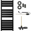 CERANO - Kúpeľňový radiátorový set Arturo - kombinované vykurovanie, termo tyč - bočné jednobodové pripojenie - 644W - čierna matná - 1200x500 mm CER-663769